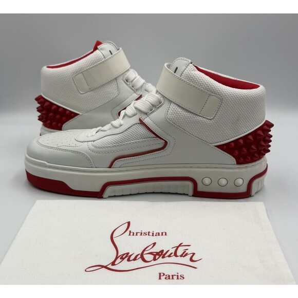 CHRISTIAN LOUBOUTIN White Red Astroloubi Spike Mid Top Sneakers 41.5 EU; 8.5 US main image 7